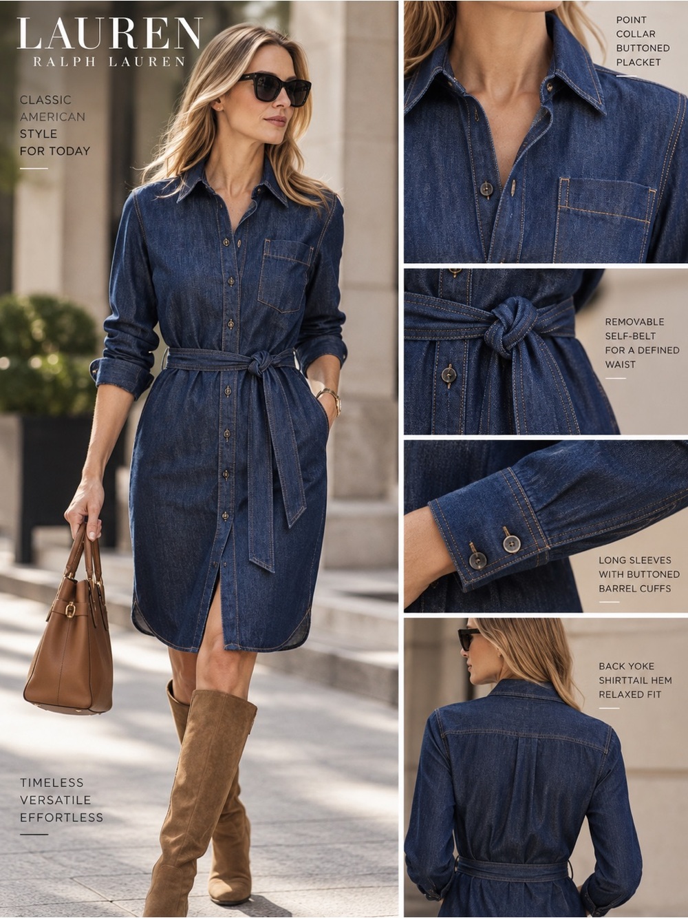 Lauren Ralph Lauren Belted Denim Shirtdress Size M NWT